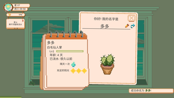窗边花园命名界面